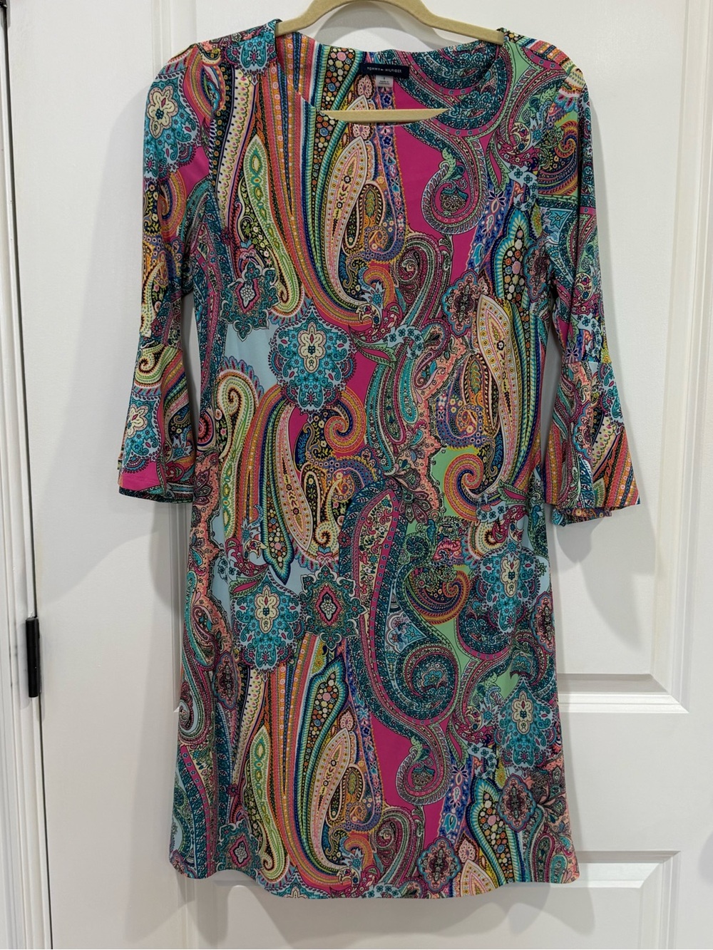 Tommy Hilfiger Multicolor Paisley Long Sleeve Shift Dress - Teal & Pink